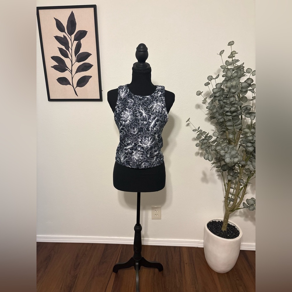 Balance Collection Black and White Floral Muscle Tee